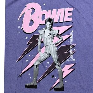 David Bowie 75 Ziggy Stardust Graphic Tee Mens Large Purple Pink Lightning Bolt